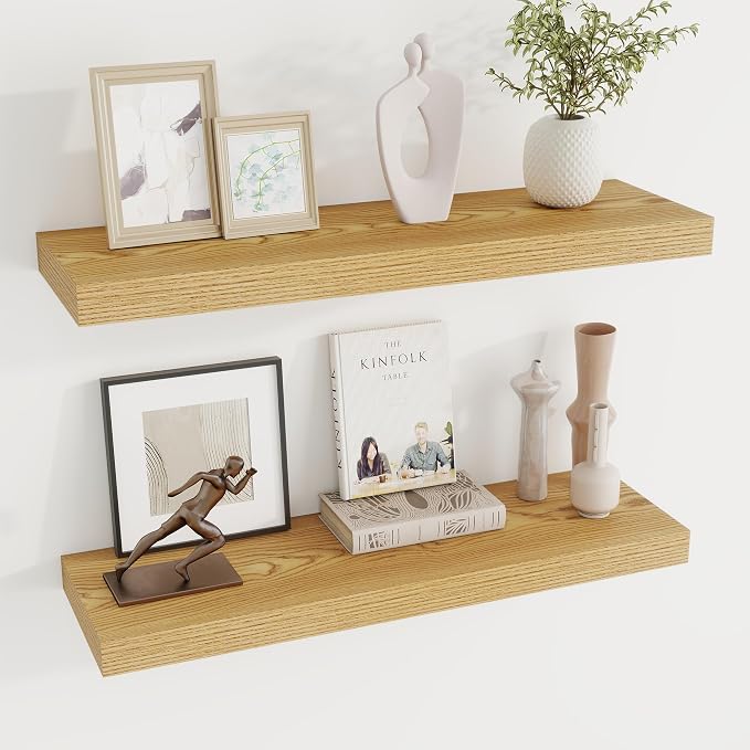 Dreamland 30Inch Floating Shelves for Wall 8" Deep Light Brown Set of 2 | Wall shelves for bathroom, bedroom, Living Room, kitchen, deep wall mount wood storage display for home decor 30" x 8"