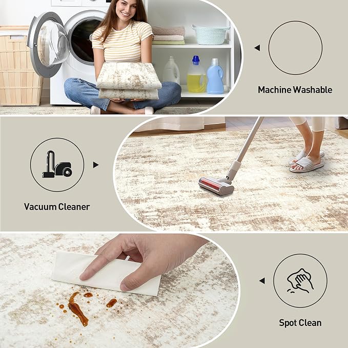 5x7 Area Rugs Washable Rug: Modern Abstract Living Room Rug Soft Anti-Skid Thin Carpet Indoor Floor Non-Shedding Carpets for Bedroom Dining Room Farmhouse Nursery Home Office - Beige Grey