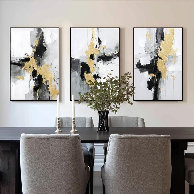 SAFERRYHOME Abstract Textured Framed Canvas Wall Art, Neutral Minimalist Wall Decor Modern Art Prints, Black Gold Wall Painting Artwork Pictures for Living Room,Bedroom,Dining Room,Office, 24"x36"x3