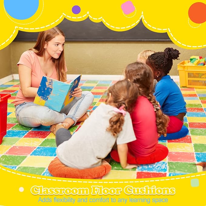 Fumete 16 Pcs 16 Inch Floor Cushions Pillow for Kids Bulk Classroom Round Flexible Seating Floor Cushions for Students Home Daycare School Reading Corner Yoga Meditation Picnic (Rainbow and Morandi)