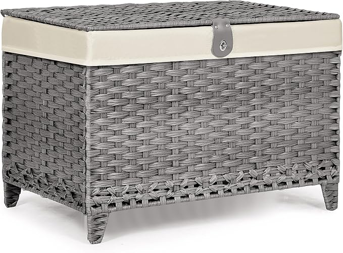 Honjourai Wicker Storage Basket with Lid,Rattan Shelf Basket with Removable Liner Bag,200L Storage Bin,Storage Trunk with Heightened Feet,Storage Container for Wardrobe,Home Organizer