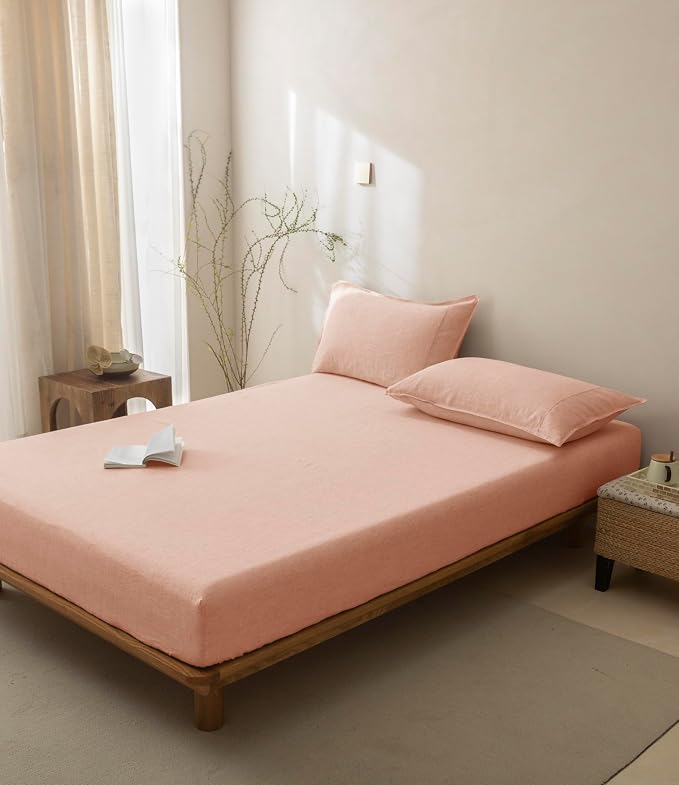 Talasily 100% French Linen Pillow Case King Size Set of 2,Oeko-TEX Certified Stone Washed Flax Pillow Shams with Envelope Closure - Breathable & Cooling for Hot Sleepers（Pink,20''x36''）