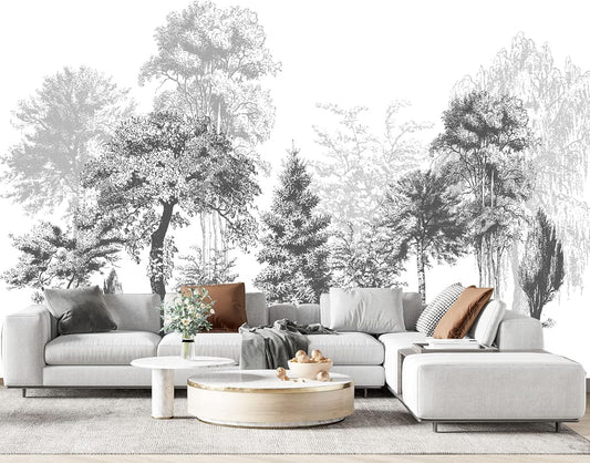 Black and White Oil Painting Forest Wall Mural Wallpaper for Bedroom 178" x 117"