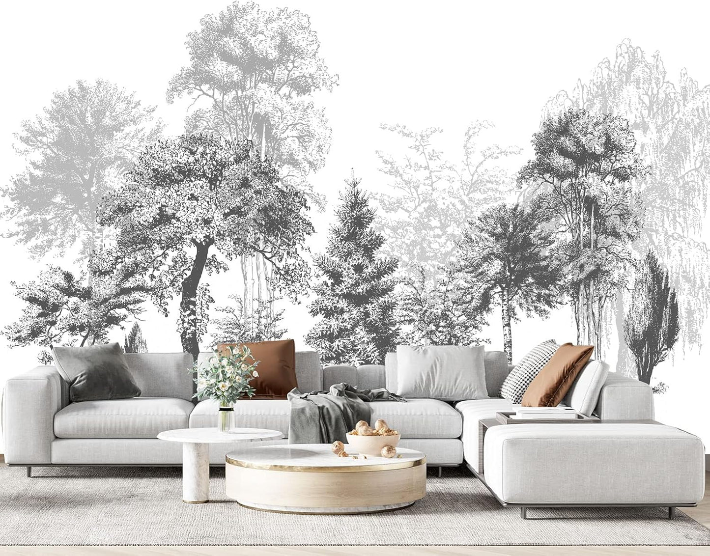 Black and White Oil Painting Forest Wall Mural Wallpaper for Bedroom 137" x 100"