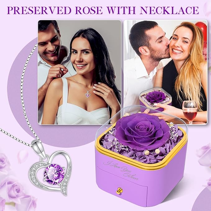 Beferr Birthday Gifts for Women Preserved Real Rose with Necklace Eternal Roses Forever Flowers for Delivery Anniversary Mothers Gifts for Mom Her Grandma Wife Sister from Daughter Son