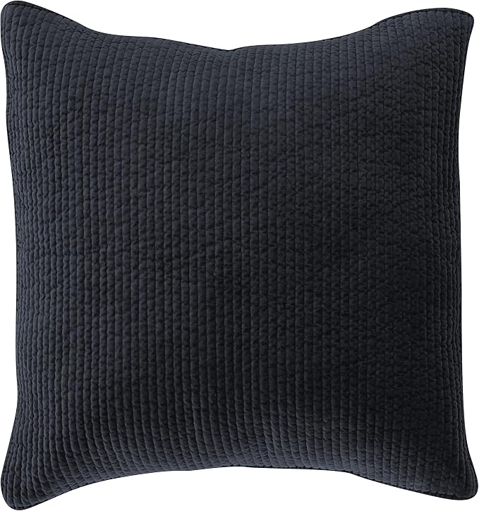 HiEnd Accents Stonewashed Velvet Quilted Euro Sham, 27x27 inch, Navy Solid Color, Classic Traditional Rustic Style Luxury Bedding