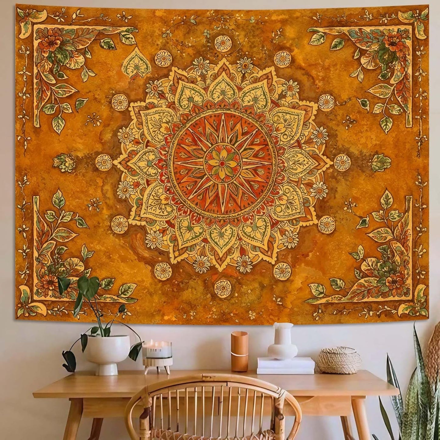 Lunerfex Floral Mandala Tapestry Boho Tapestry for Bedroom Brown Tapestries Wall Hanging Living Room Wall Art and Home Decor 70x90
