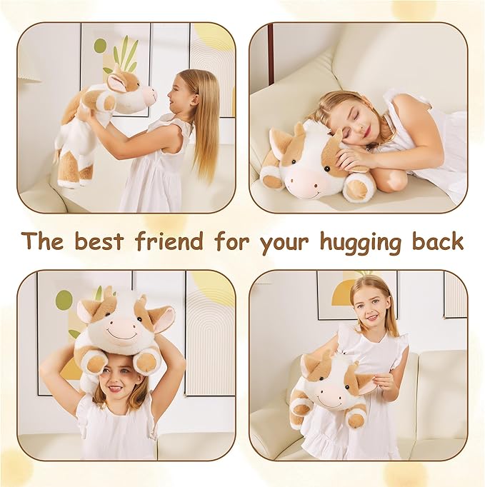 GILFWM Weighted Stuffed Animals Cow - 25" Big Stuffed Animal Toy Pillow for Kids & Adults, 5 lbs Soft Washable Weighted Plush