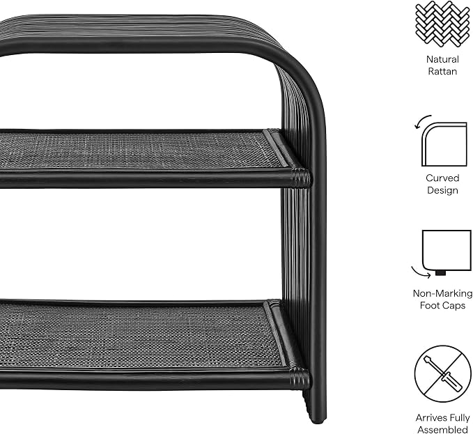 Modway Eve Curved Natural Rattan Side Table in Black – Round Accent End Table for Living Rooms, Bedrooms, or Covered Patios