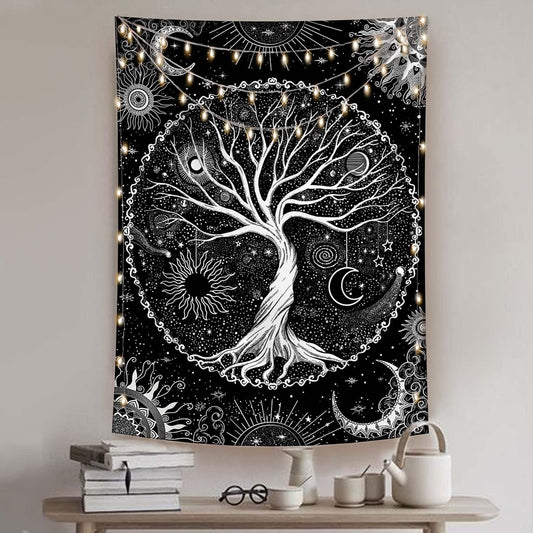 Lunerfex Tree of Life Tapestry Black and White Tapestry Mystical Sun and Moon Tapestries for Bedroom and Living Room Decor Black Tree 36×48 Inches