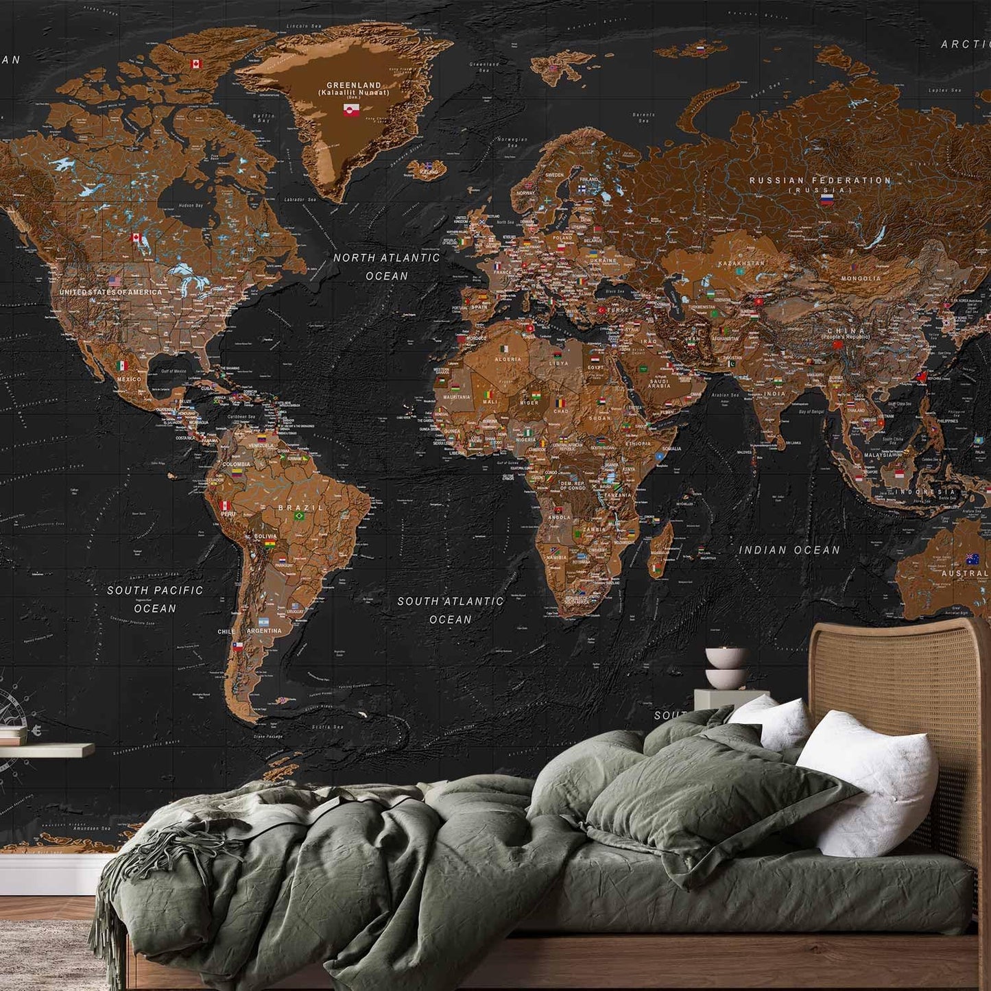 artgeist Premium Wall Mural World Map 138x101 in - XXL Non-Woven Wallpaper Fleece Wall Decor Photo Print Picture Image Design Home Map of The World k-A-0206-a-a