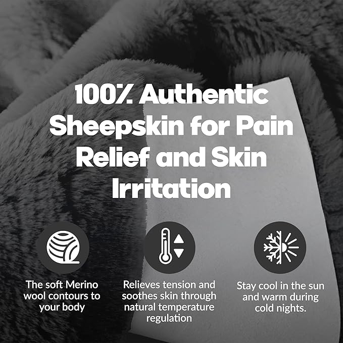 Natural Sheepskin for Bed Sores and Skin Irritation | 100% Real Medical Sheepskins with Non-Slip Back for Pain Relief and Discomfort, Wool Seat Pad, Charcoal Grey, 17 in. x 17 in.
