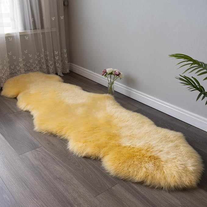 Sheepskin Rug, Fluffy Shaggy Area Rug, Super Soft 24‘’ x 72‘’ Sheepskin Hair Rug, Plush Rug, Decorative Rugs for Bedroom, Children's Room, Living Room (Yellow, 24" x 72")