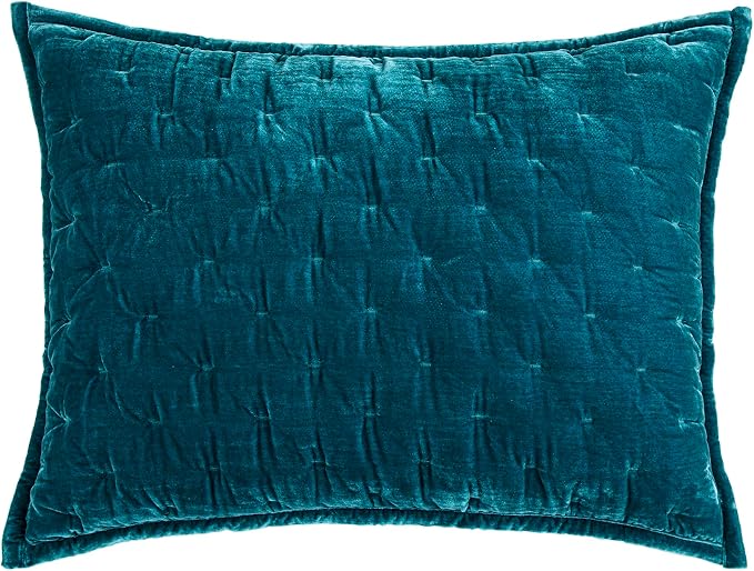 HiEnd Accents Stella Faux Silk Velvet Pillow Sham, Standard, 21x27 inch, Teal, Romantic Western Modern Traditional Style Luxury Bedding