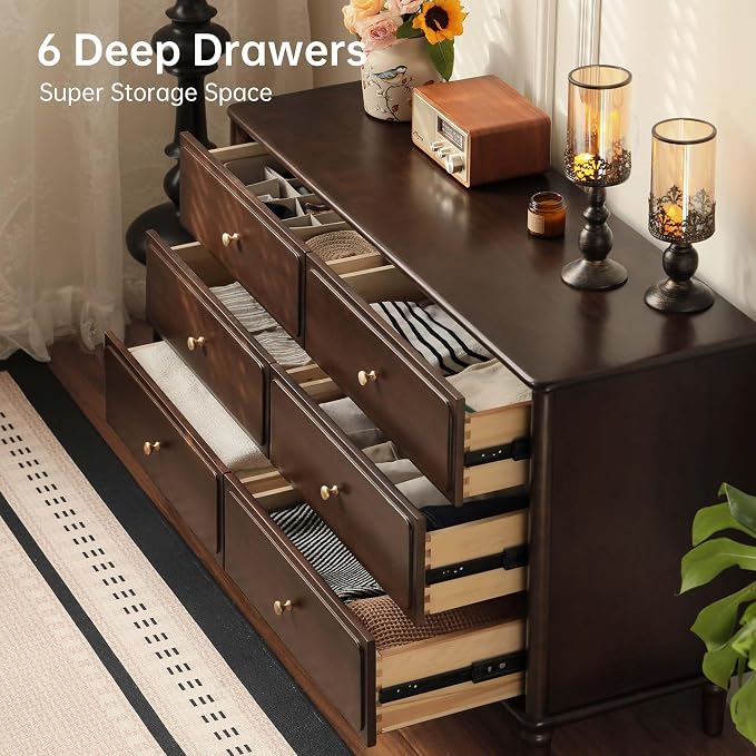 97" Large Vanity Desk with 6 Drawers, Poplar Wood Makeup Table for Bedroom, Space-Saving Narrow Design for Living Room, No Chair No Mirror