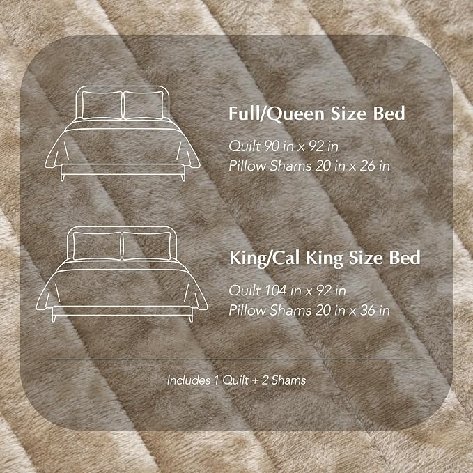 EverGrace Velvet Quilt Set King Size, Luxurious Soft Striped Channel Bedding Set, Lightweight Velvet Comforter for All Season, Oversized Bedspread Coverlet with 2 Matching Shams, Beige Taupe