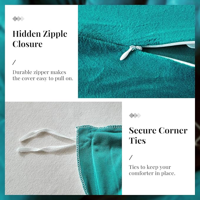 WARMDERN Teal Blue Flannel Velvet Duvet Cover King Size Duvet Cover Bedding Sets, 3pcs Ultra Soft Luxury Textured Modern Crystal Velvet Duvet Covers with Zipper Closure(Teal Blue, King)
