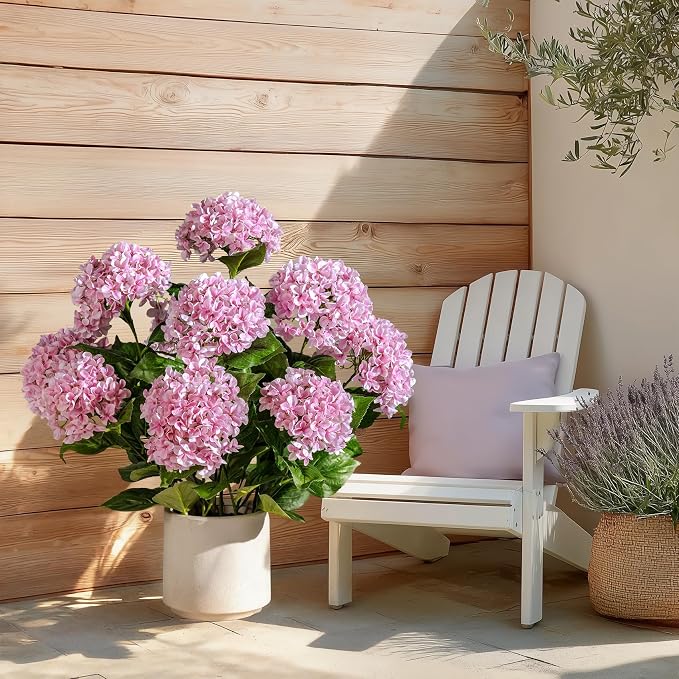 2 Pack Large Faux Plastic plantas in Pot UV Resistant Fake Flowers Trees Indoor Outdoor Realistic Floor Plants Artificial Hydrangea Plants for Home Porch Garden Office Porch Patio Front Bonsai Decor