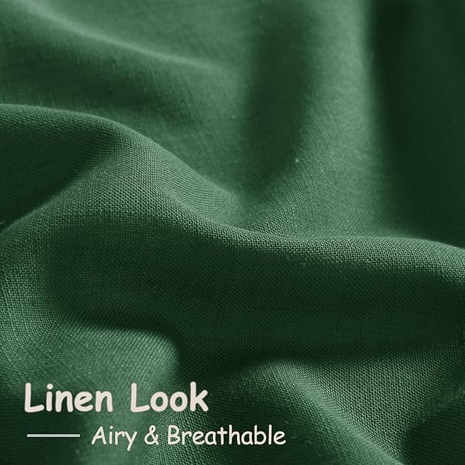 Nanspring Green Linen Curtains 63 Inches Length 2 Panels Set for Living Room Back Tab Pocket Modern Light Filtering Semi Sheer Drapes Cotton Linen Textured Green Window Curtain 52X63 Inches