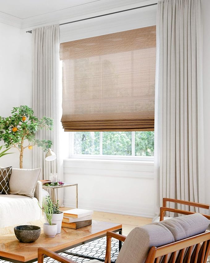 CHICOLOGY Bamboo Roman Shade, Cordless Light Filtering Woven Wood Window Treatment for Living Room, Dining Room, Kitchen & Office, Natural Bamboo Blinds for Boho Coastal Decor, Acorn, 23"W x 64"H