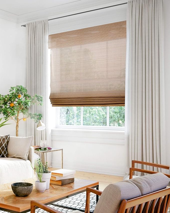 CHICOLOGY Bamboo Roman Shade, Cordless Light Filtering Woven Wood Window Treatment for Living Room, Dining Room, Kitchen & Office, Natural Bamboo Blinds for Boho Coastal Decor, Acorn, 31"W x 64"H