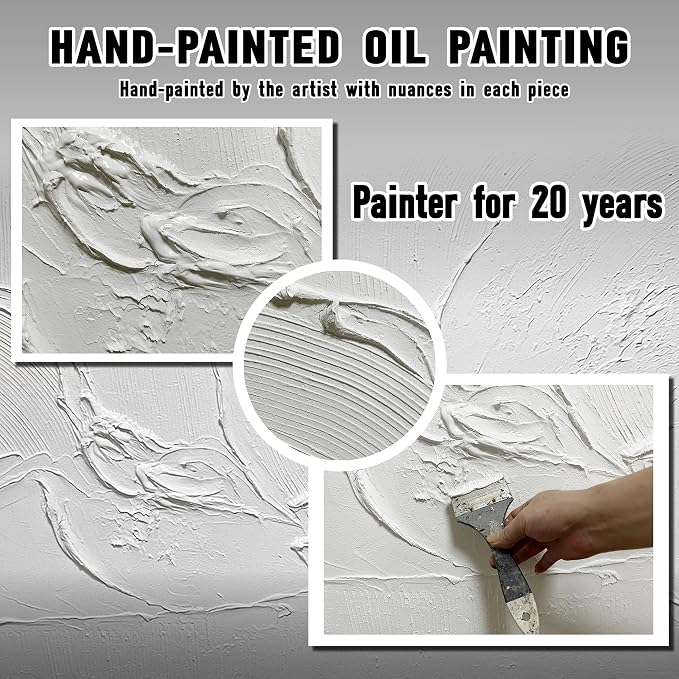 Minimalist Hand Painted Wall Art for Hotel Extra Large Wall Art for Office White Abstract Wall Pictures for Living Room Size 36 x 72 Inch
