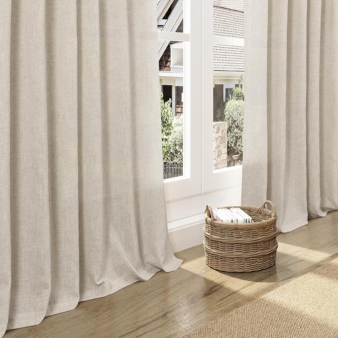 Nanspring 108 Inch Long Curtains for Living Room Boho Linen Eclectic Home Decor Light Filtering Semi Sheer Curtain Back Tab Modern Floor to Ceiling High Window for Bedroom 52x108, 2 Panels