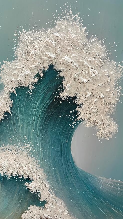 YaSheng Art : Large Abstract Wall Art, 3D Ocean Wave Canvas Wall Art, Hand-Painted Textured Seascape, Wall Art for Living Room Framed Ready to hang 24 x 48 inches
