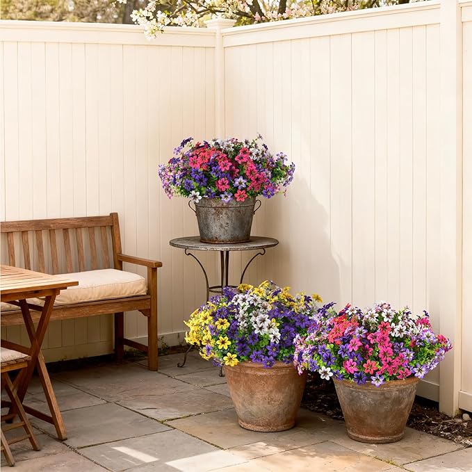 Homsunny Artificial Fake Flowers for Outdoor Spring Decoration, 12 Bundles Faux Plants Silk Daisy UV Resistant Realistic for Outside Porch Patio Balcony Planter Yard Garden Home Decor(Mixed 3)
