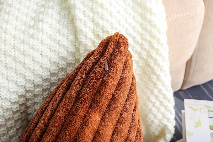 TangDepot Velvet Big Corduroy Pillow Covers 16x16 Chocolate 2-Pack | Soft wide-stripe corduroy pillow cover, hidden zipper, machine washable, easy refresh, for bedroom living room indoor outdoor