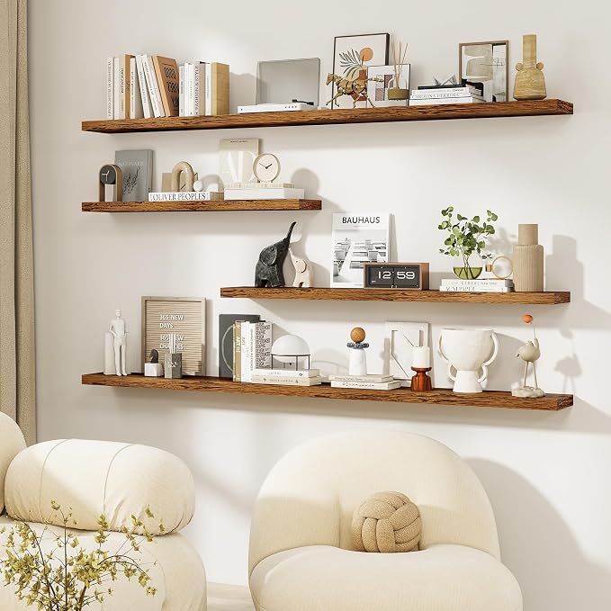 Dreamland Floating Shelves, Rustic Wooden Black Wall Shelves for Bathroom|Bedroom|Kitchen, Deep Wall Mounted Book Shelf, Wood Storage Display Shelf for Home Decor, 22.5" X 6.7" Set of 2