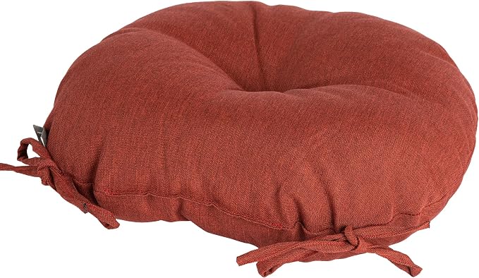 Magpie Fabrics Outdoor 15"x15"x4" Round Bistro Seat Cushions with Ties Set of 2, Tufted Waterproof Patio Floor Chair Pads for Home Garden Balcony Kitchen Office Porch, Dark Red