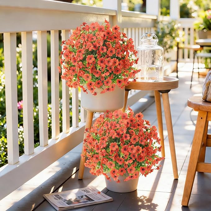 Alupssuc 2Pcs 20" Artificial Topiary Ball Flowers for Outdoors Planters, Spring Decoration with Spike, UV Resistant Faux Summer Plants, Fake Bushes Indoor Decor, Orange for Garden, Porch & Patio
