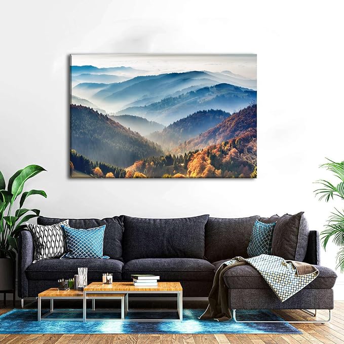 Large Nature Wall Art Great Smoky Mountains Canvas Prints Pictures National Part Foggy Forest Scenery Wall Decor for Living Room Office Misty Landscape Paintings Modern Artwork Home Decorations 32x48"