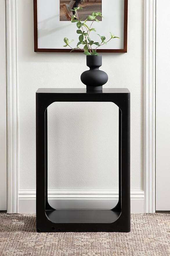 Kate and Laurel Dahl Modern Slatted Wooden Slim Side Table; 16 x 8 x 24; Black; Transitional Wood Narrow End Table for Use as Living Room Plant Stand or Small Bedroom Nightstand