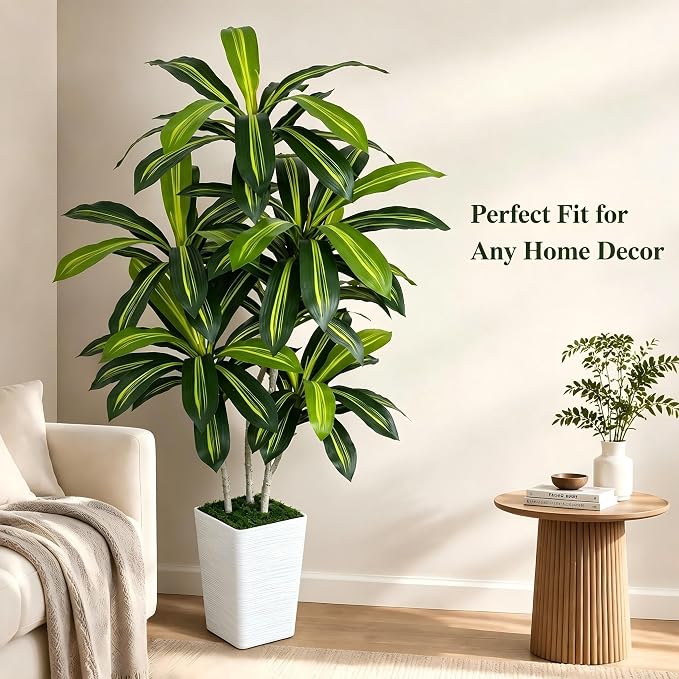 6ft Artificial Dracaena Tree, Realistic Faux Dragon Tree in Pot, 72 Inch Large Fake Silk Tree for Indoor Home Office Decor, Modern Floor Plant for Corner, Housewarming