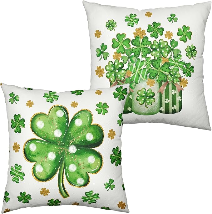 20x20 St Patricks Day Pillow Covers Polka Dot Shamrock Decorative Pillow Cases Lucky Clover Vase Throw Pillow Covers 2 Pack Saint Patricks Day Decorations for Home Sofa Couch