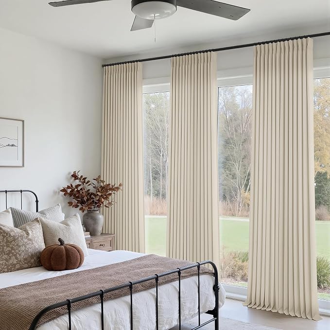 Pinch Pleated Linen Curtains 120 Inch Length Farmhouse Oatmeal Beige Linen Pinch Pleat Curtains for High Living Room Light Filtering Semi Sheer Drapes Floor to Ceiling Extra Long Window Drapes