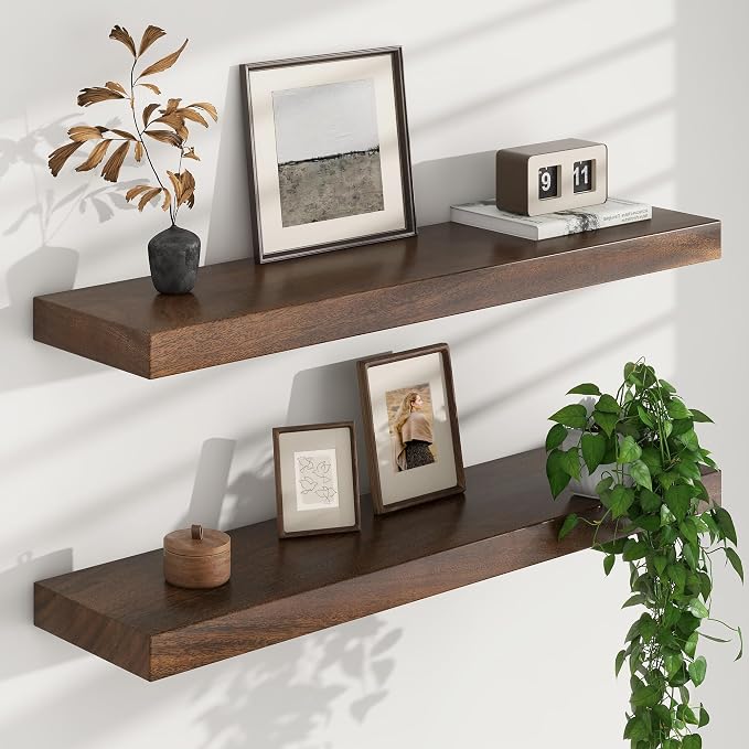 Floating Shelves for Wall, USA-Sourced Walnut Wood 32 Inch Wall Shelves Set of 2, Natural Wooden Mounted Picture Ledge Shelf, Nursery Book Storage Shelf Kids Bookshelf Display, Shelf for Bathroom