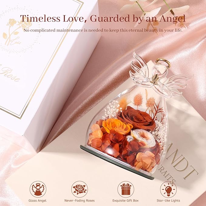 Bessol Gifts for Mom Birthday Flowers for Women Mothers Day Flowers for Delivery Preserved Roses Forever Flower in Glass Angel Figurines Fresh Eternal Rose for Grandma Wife Sister Daughter Friends