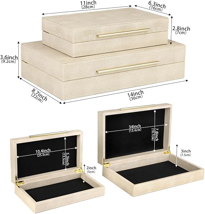 HofferRuffer Faux Leather Decorative Boxes Set of 2, Large Nesting Keepsake Box Accessory Organizer Jewelry Organizer with Hinged Lid, Stacking Storage Box Container for Home or Office (Light Grey)