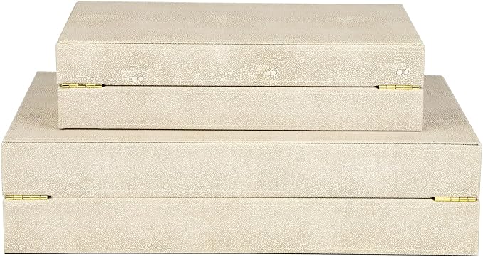 HofferRuffer Faux Leather Decorative Boxes Set of 2, Large Nesting Keepsake Box Accessory Organizer Jewelry Organizer with Hinged Lid, Stacking Storage Box Container for Home or Office (Light Grey)