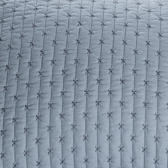 Levtex Home - Cross Stitch Chambray Quilt Set - Twin Quilt + One Standard Pillow Sham - Cross Stitched Pattern - Quilt Size (68x86in.) and Pillow Sham Size (26x20in.) - Reversible - Cotton Fabric