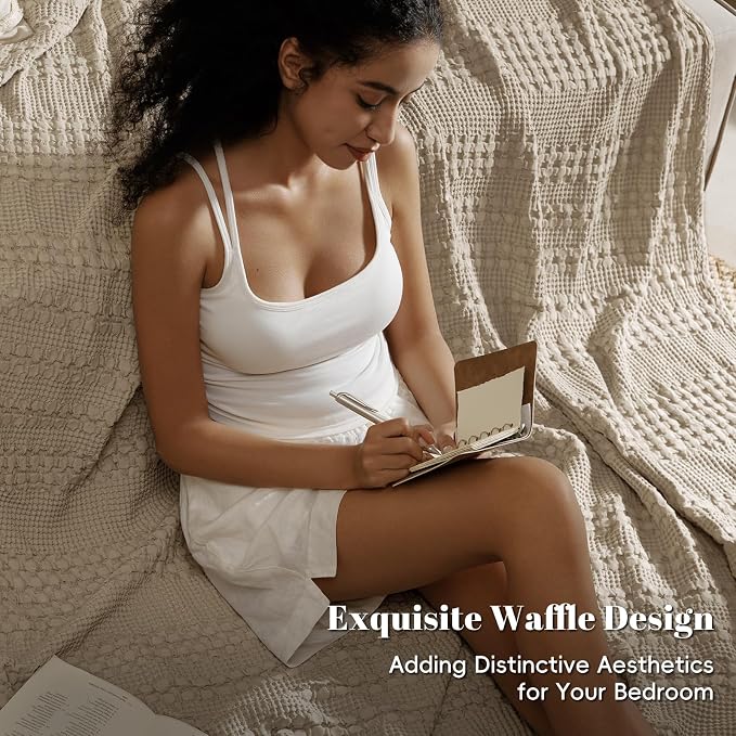 PHF 100% Cotton Waffle Blanket Twin Size for College Dorm, Lightweight Breathable and Soft for Summer, Luxury Aesthetic Waffle Weave Blanket for Bed & Gifts for Women, 66"x90", Taupe