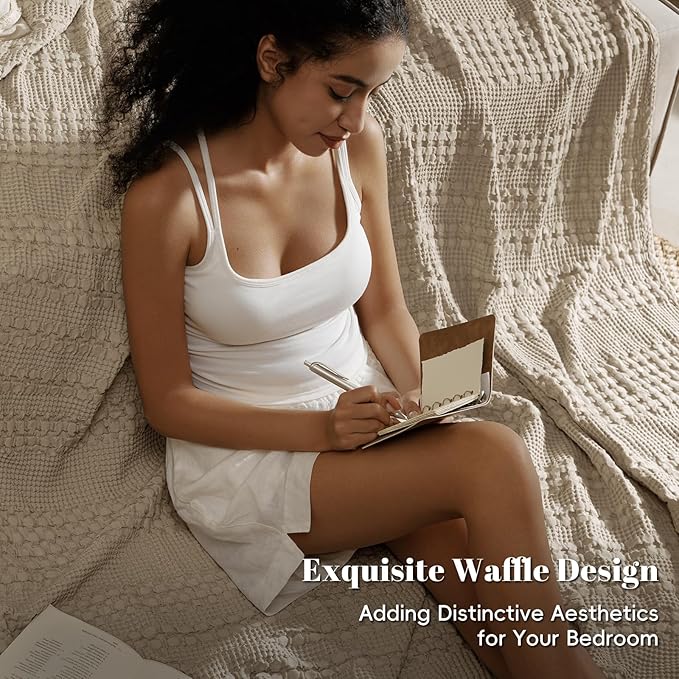 PHF 100% Cotton Waffle Blanket King Size for Bed, Lightweight Breathable and Soft for Summer, Luxury Aesthetic Waffle Weave Blanket for Home Decor & Gifts for Women, 108"x90", Taupe