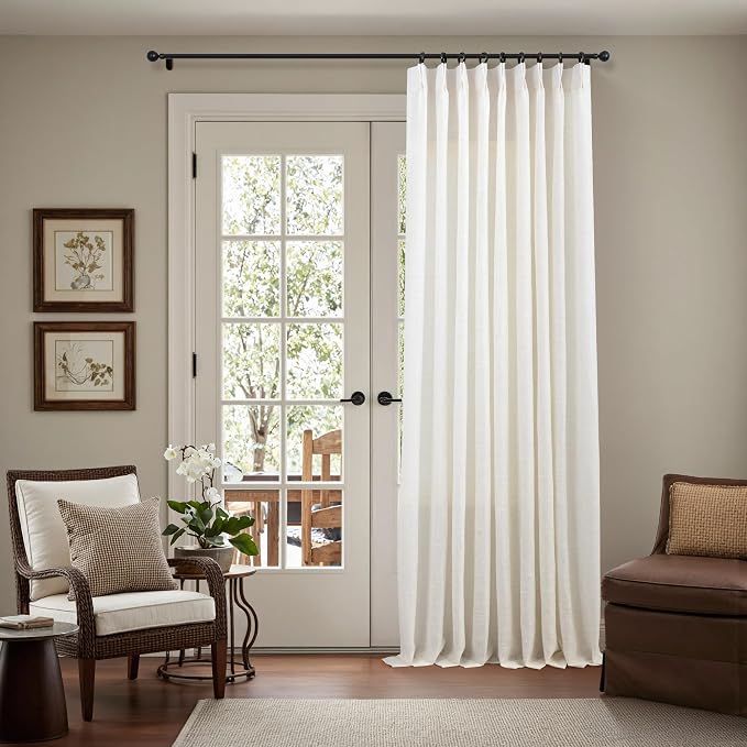 Extra Wide 60 Inch Wide Pinch Pleated Curtains 96 Inch Length 2 Panel for Living Room Bedroom Large Window Thick Linen Sheer Boho Ivory Cream Curtain Light Filtering Pleat Drape Hooks Rings 60x96 Long