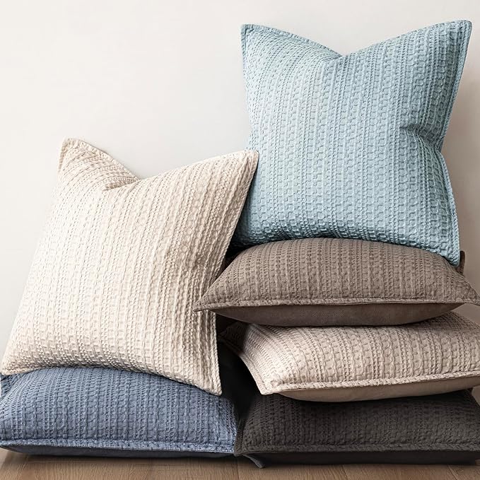 Foindtower Set of 2 Decorative Cotton Waffle Weave Throw Pillow Covers Euro Shams Cushion Covers Accent European Pillowcase for Bed Couch Sofa Bedroom Living Room Home Decor 20×20 Inch Light Blue