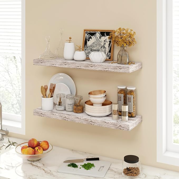 Acovy 30 Inch Floating Shelves, 9.3" Deep Floating Shelf Wall Mounted, 30" Wall Shelves, Rustic Deep Bookshelf, Large Display Shelves & Storage Shelves for Bedroom, Living Room, Rustic, Set of 2