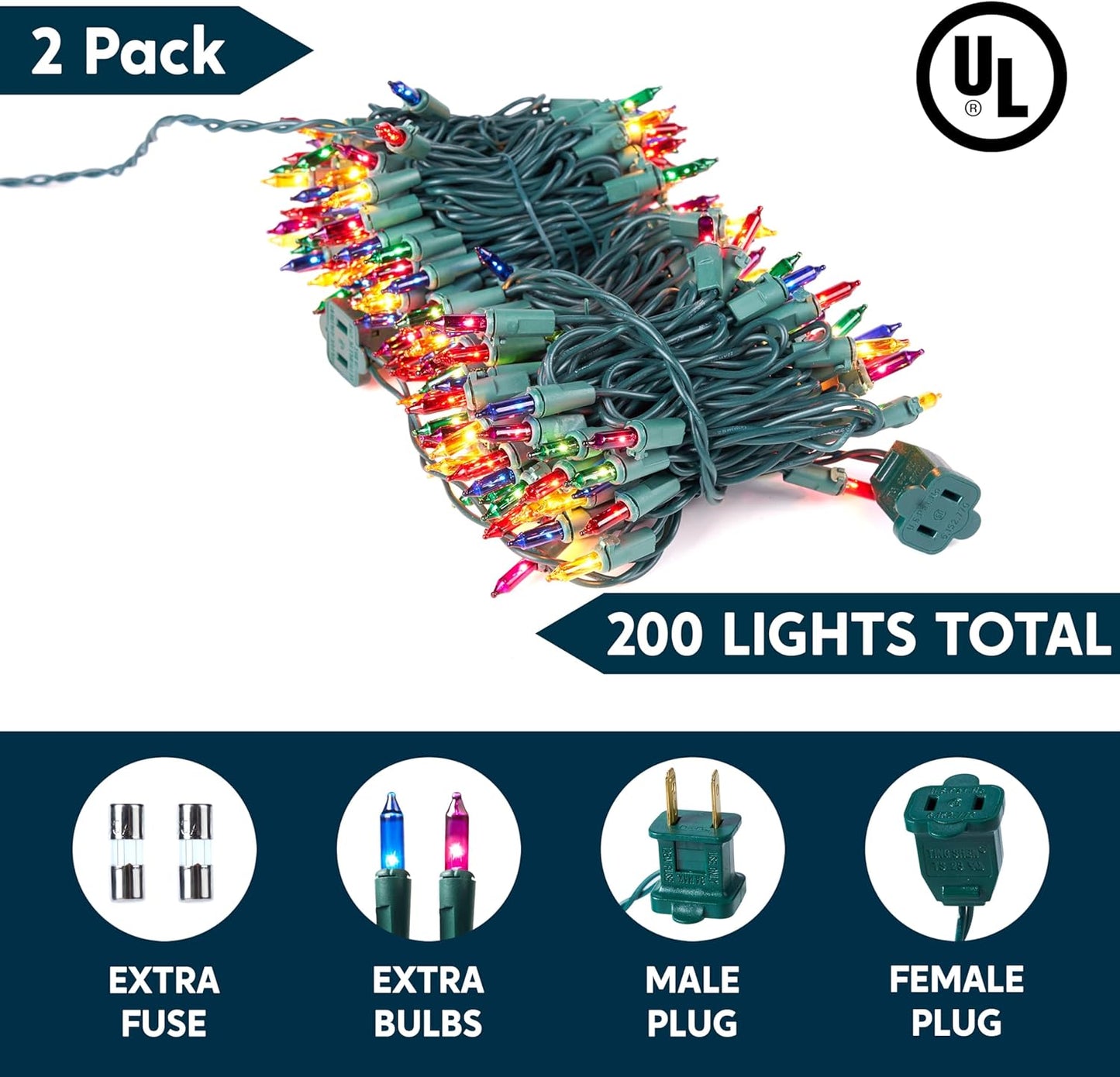 Joiedomi Multicolor Christmas String Lights,200(2x100) 42.6FT Christmas Fairy Tree Lights Plug in for Indoor Outdoor Xmas Decorations Patio Holiday Theme Party Yard House,Green Wire