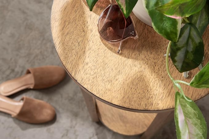 Kate and Laurel Foxford Tiered Round Drink Table, 12 x 12 x 30, Natural Brown, Transitional Two-Tier Circle Plant Stand Table for Use as Living Room Pedestal Table or Small Bedroom Nightstand